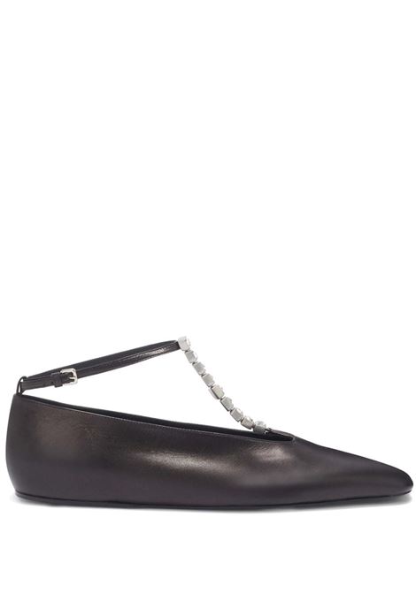 Black crystal-embellished leather ballerina shoes Jil Sander - women